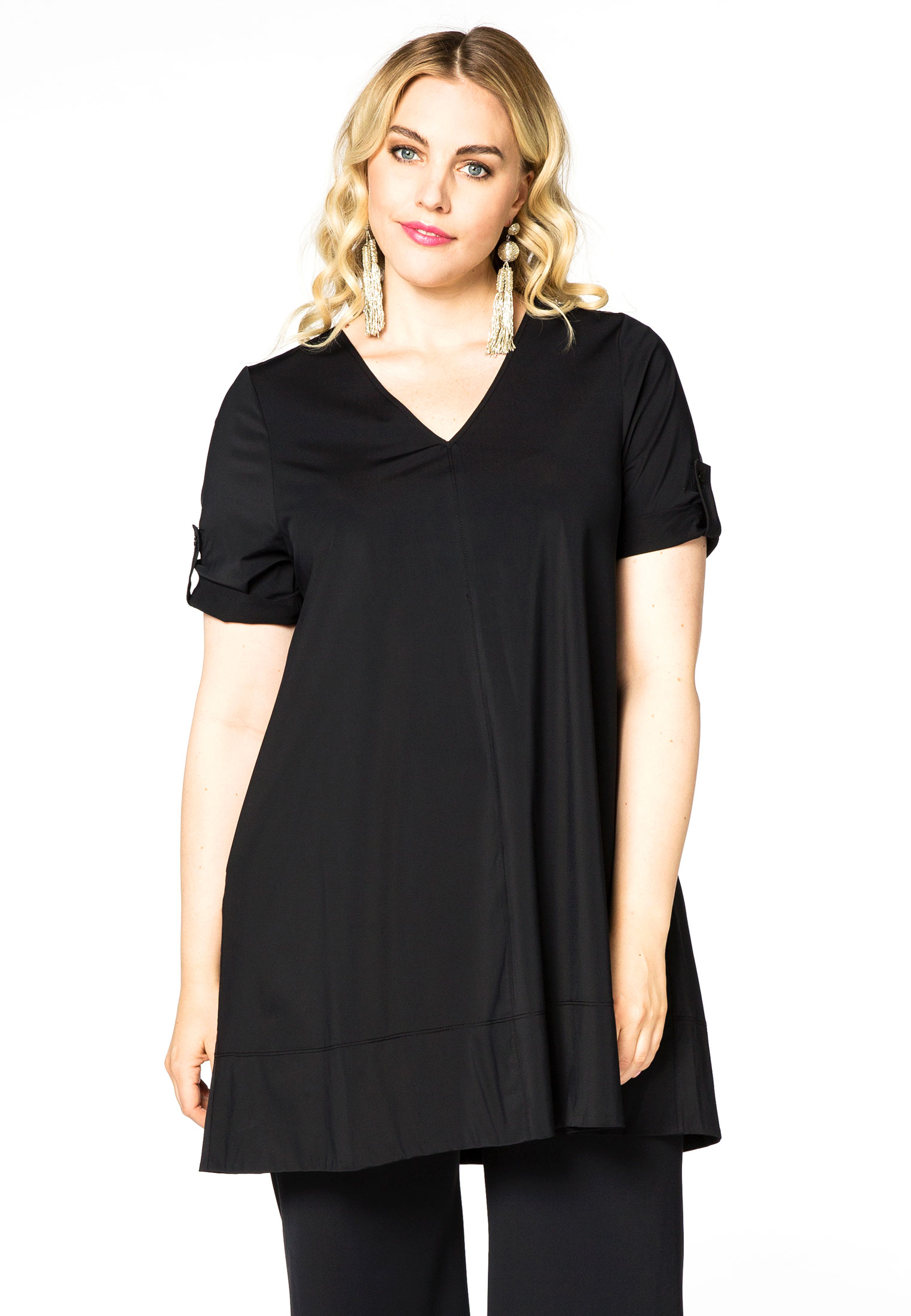 Tunic V-neck rolled sleeve COCO 38/40 black
