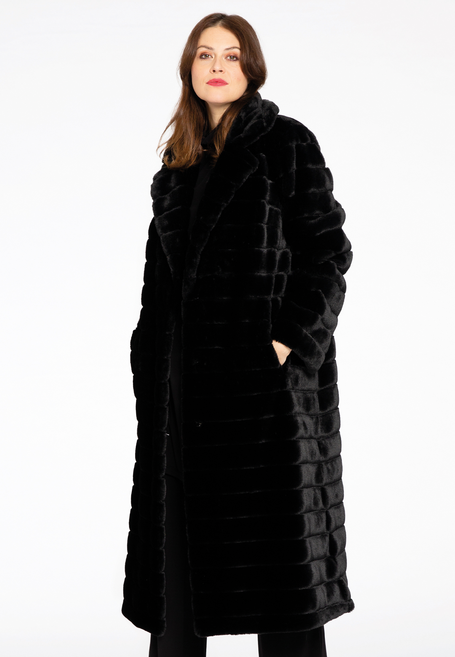 Mantel streep faux fur 44 black