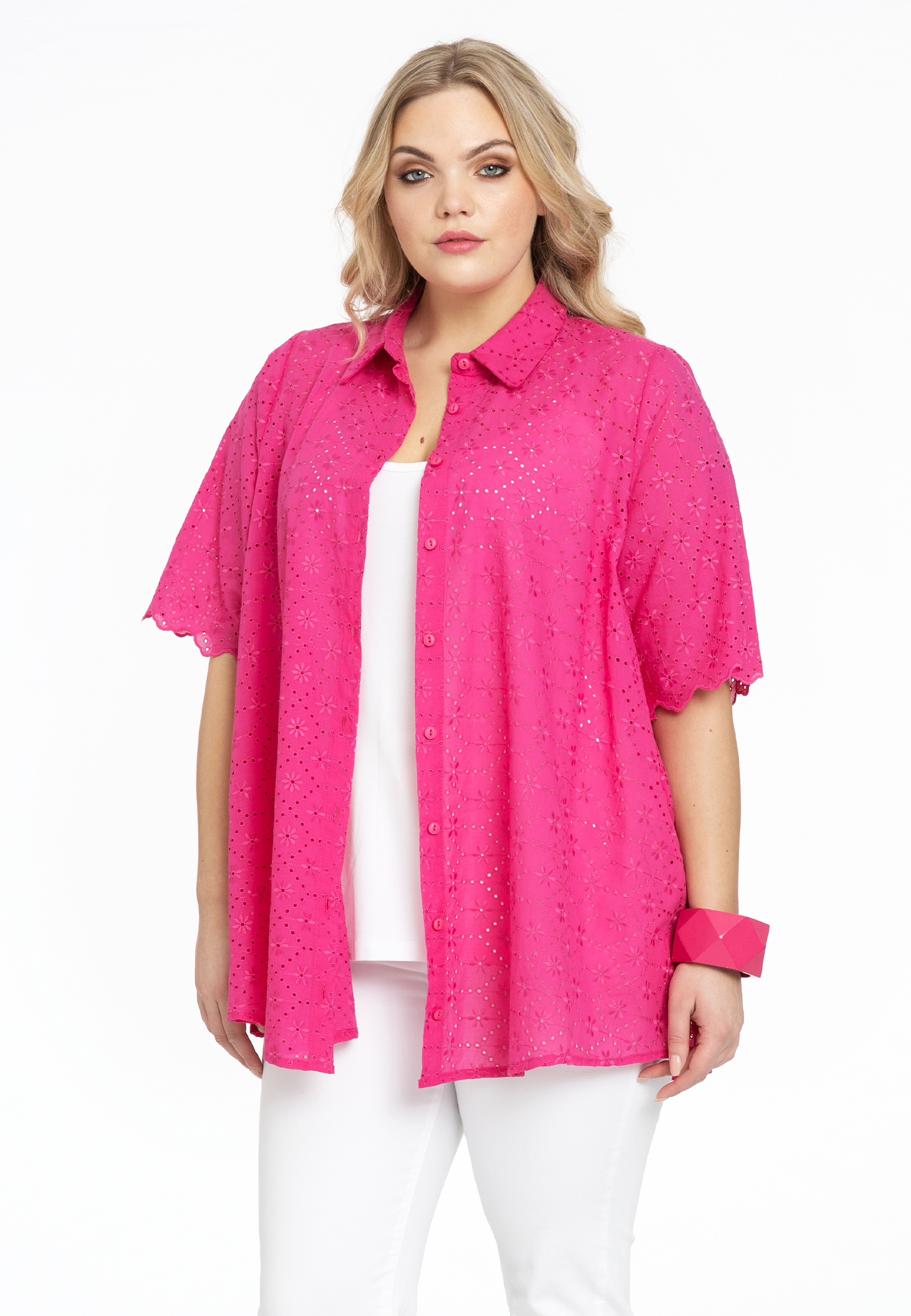 Blouse A-lijn broderie anglaise 42/44 pink