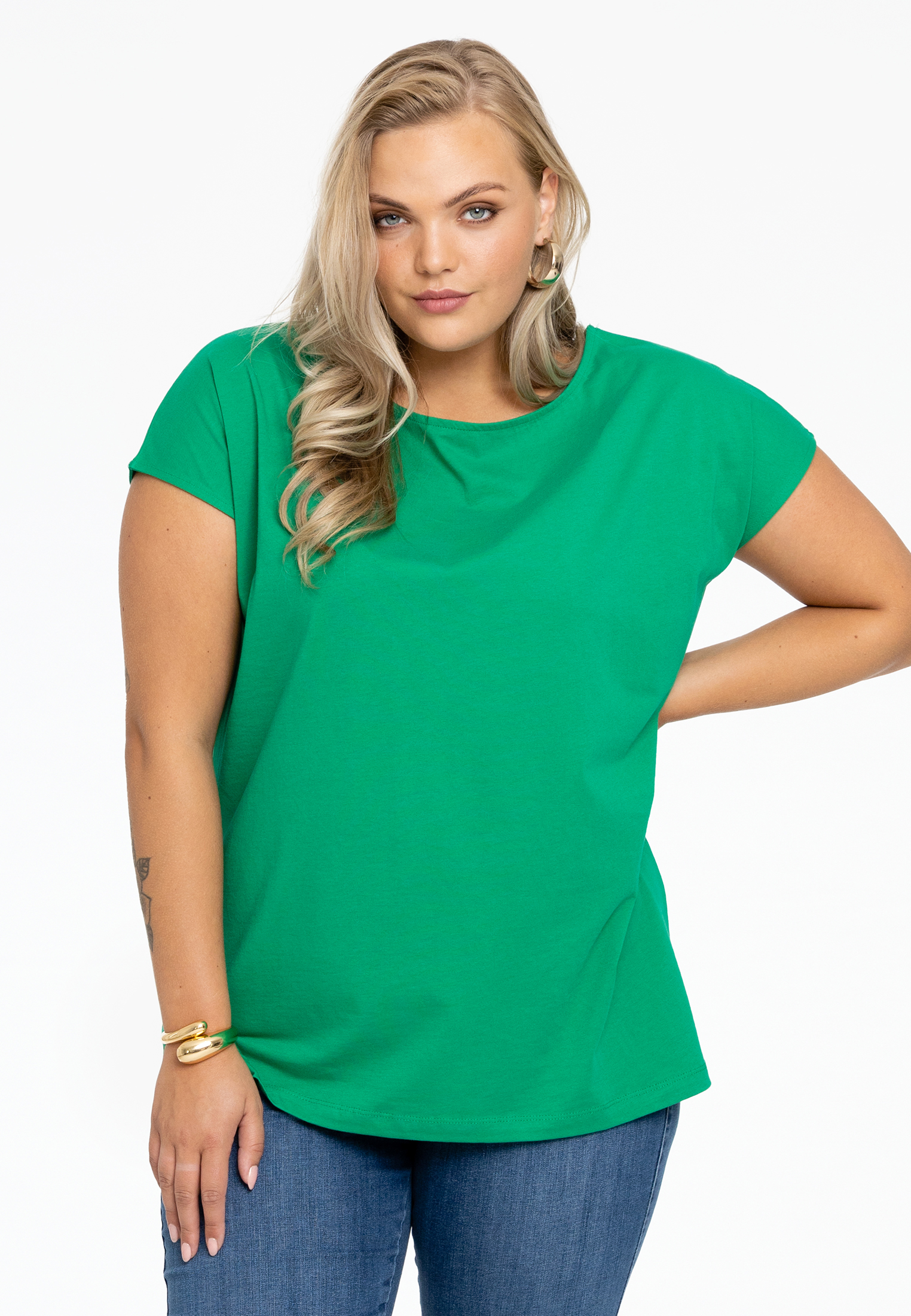 Basic T-shirt kapmouwen COTTON 38/40 green
