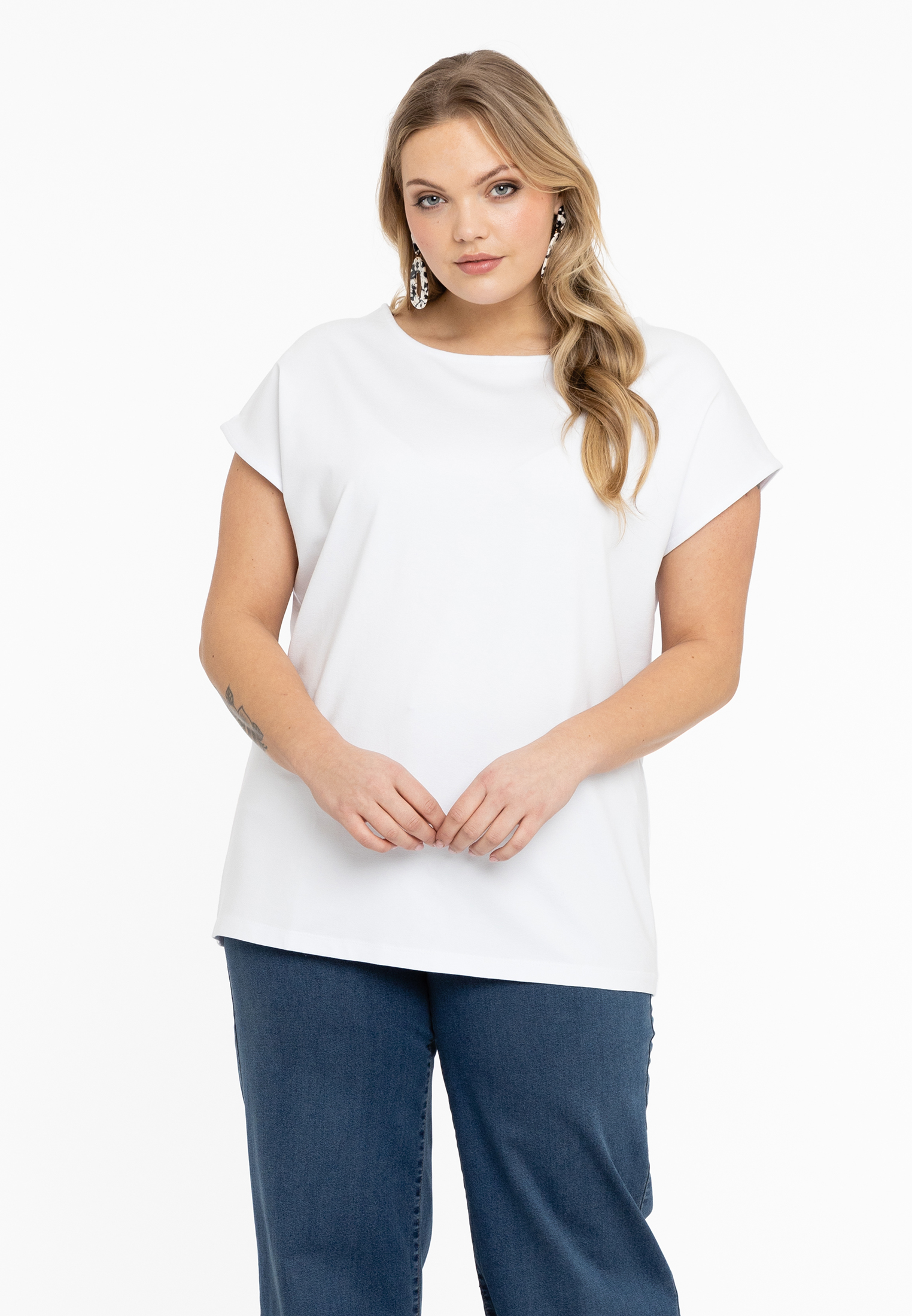 Basic T-shirt kapmouwen wijd VISCOSE 46/48 white