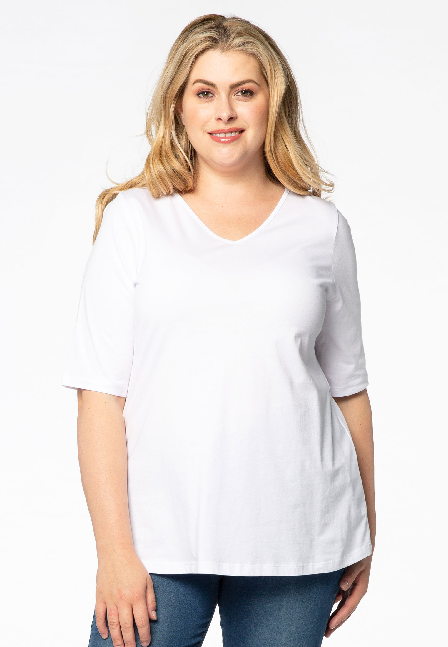 Basic T-shirt v-hals relax fit COTTON 42/44 white