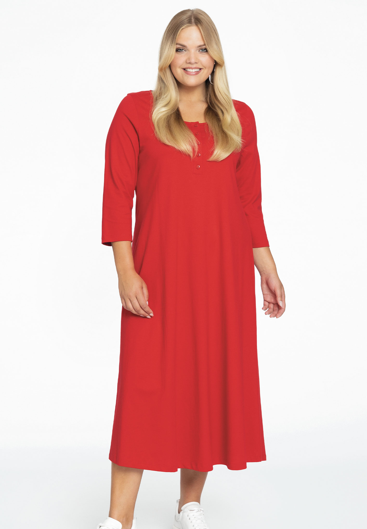 Lange A-lijn jurk COTTON 46/48 red