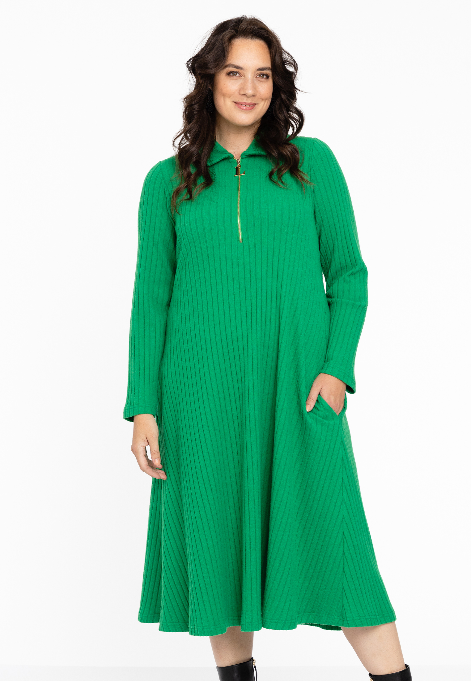 Lange jurk met rits RIB 42/44 green